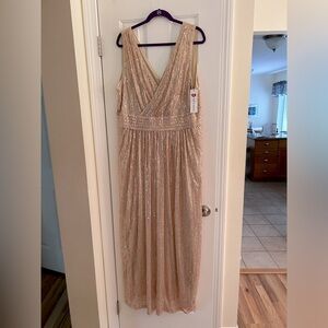 NWT Rose Gold Pink Sequin V-Neck Long Gown Dress Plus Size 22 / 2XL Party Dance